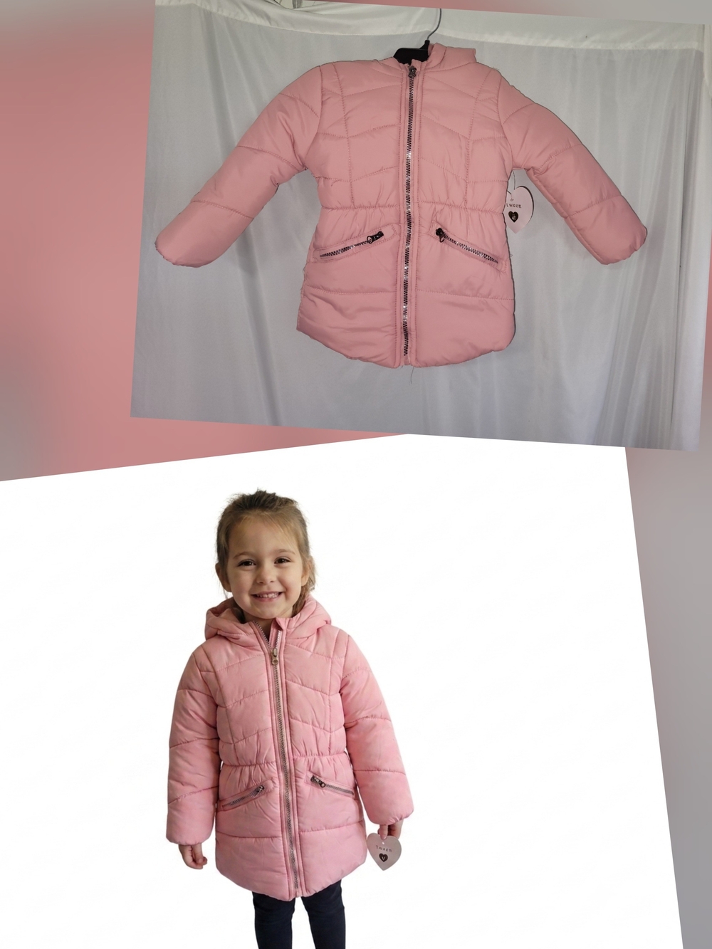 Btween Soft Pink Hooded Puffer Coat Jacket for Girls Size 4T